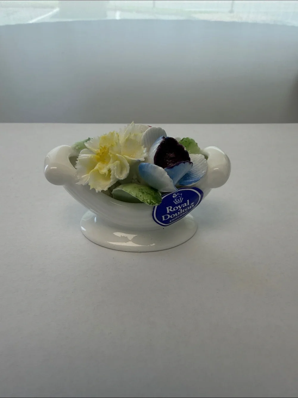 Royal Doulton White Porcelain Floral Centerpiece with Pink Rose Accent